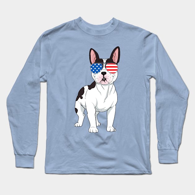 French Bulldog - Fun Frenchie in American Aviator Glasses Long Sleeve T-Shirt by RKP'sTees